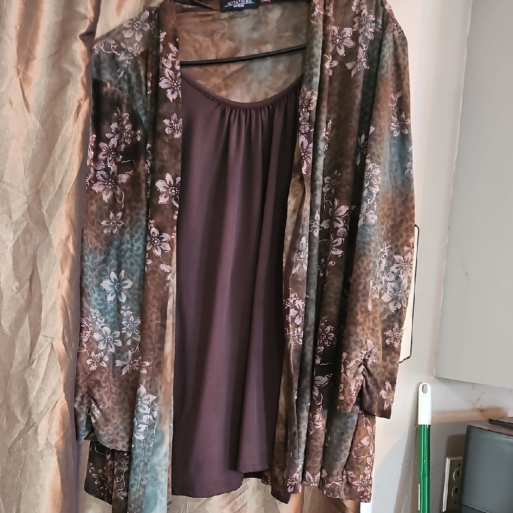 Floral Brown and Green Open Cardigan